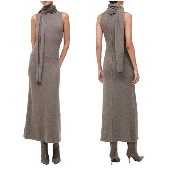 STAUD Dresses & Skirts - NWT Staud Canal Merino Wool Midi Dress Taupe Sleeveless Size Large